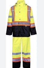 HOLMES HI-VIS YELLOW POLYESTER RAINSUIT, 150D, REFLECTIVE, SEAM SEALED, Medium