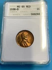 1938 D LINCOLN WHEAT CENT ANACS MS 65 RED OLD HOLDER