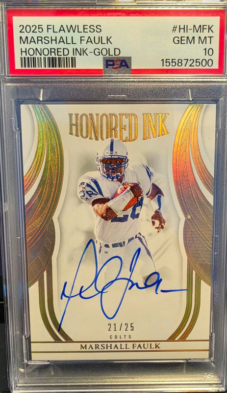 2025 Flawless Marshall Faulk Colts Honored Ink Gold Auto PSA 10 /25 Population 1