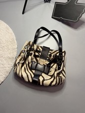 Borsa a tracolla Jimmy Choo Riki stampa zebrata capelli di cavallo pelle marrone crema vintage