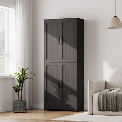 Farmhouse Kitchen Pantry Cabinet, 71  Tall Wood Pantry Storage Cabinet w/4 Doors