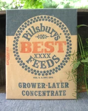 Antique Pillsbury Chicken Feed Sack Mounted on Stretched Canvas Frame