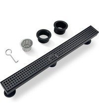 Tecforg 24" Black Linear Shower Drain w/Removable Quadrato Pattern Grate NEW