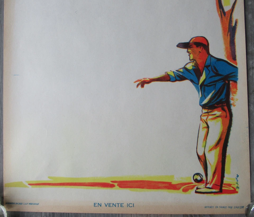RICARD - ANCIENNE AFFICHE ORIGINALE NEUVE PETANQUE - 1950 G. POTIER - 50 x 32 cm - Photo 2/4
