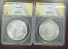 TWO 1921-D MORGAN SILVER DOLLARS ANACS MS61. TWO COINS IN LOT