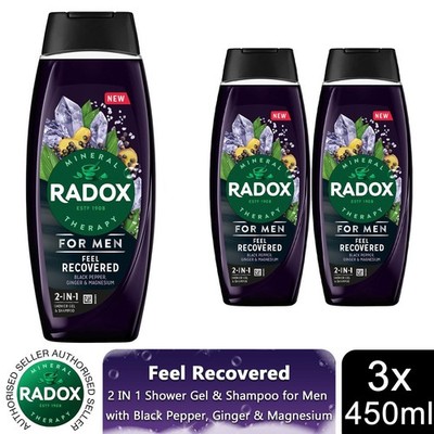 3x Radox Mineral Therapy Feel Recovered 2in1 Duschgel & Shampoo für Männer, 450ml