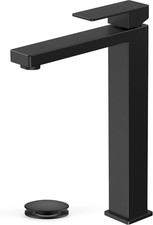 Matte Black Vessel Sink Faucet Tall Single Hole Bathroom Faucet wth Pop Up Drain