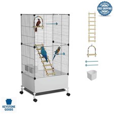 Large Black Bird Cage with Wheels Accessories