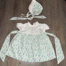 Vintage Polly Flinders Baby Size 24m Smocked Wild Flower Dress Bonnet/Hat Set