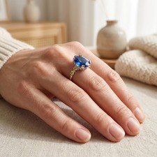 Luxurious Vivid Blue Sapphire 6.50Ct 925 Sterling Silver Handmade Ring Size 6.25