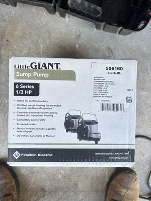 #ad Little Giant 6 Series 1 3 HP Submersible Sump Pump 115V 1 1 2quot; 506160 $110.00