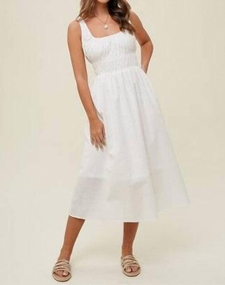 Wishlist Linen With Smocked Waist Detail Midi Dress Size M