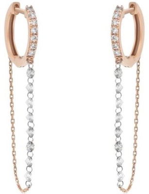 1.08CT DIAMOND 18KT ROSE GOLD 3D CLASSIC ROUND SHARE PRONG DROP HANGING EARRINGS