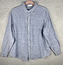 CP Shades Shirt M Blue Chambray 100% Linen Button Down Long Sleeve USA Boho