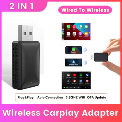 2 in 1 Wireless CarPlay Android Auto Adapter Dongle Für Car USB BT Connect Box 