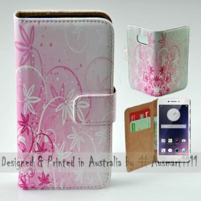 For OPPO Series - Pink Floral Theme Print Wallet Mobile Phone Case Cover 