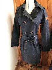Timberland Navy And Black Waterproof Double Breasted Trenchcoat Belted Small New