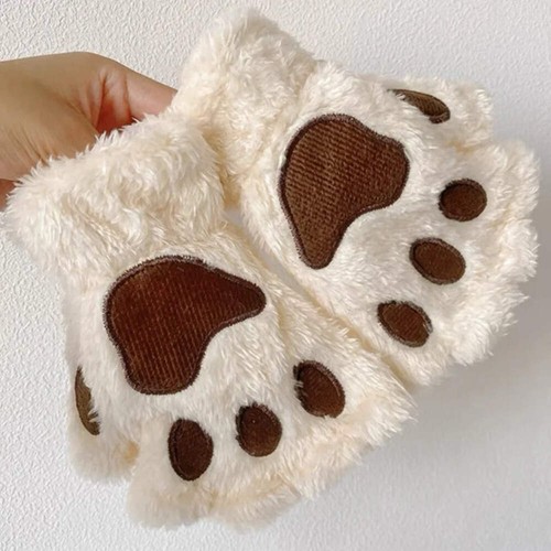 Cartoon Cute Cat Claw Paw Gloves Women Plush Mittens Warm Soft Plush Short Finge - Picture 16 of 35