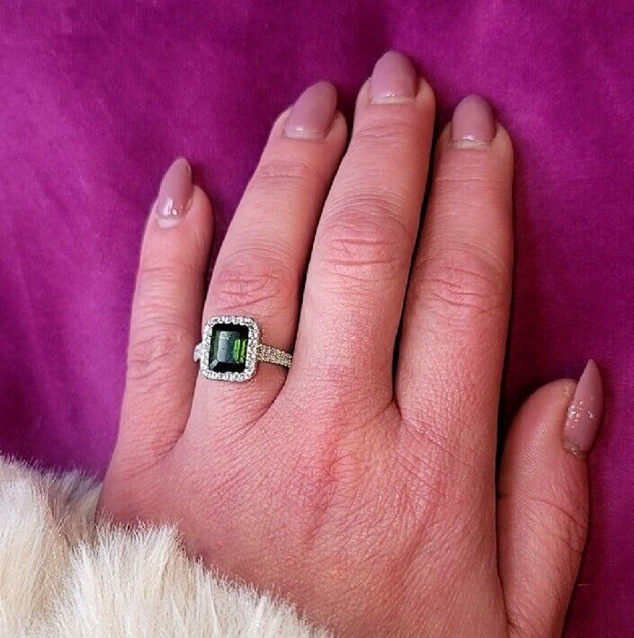 Authentic Gemstone (Green Tourmaline) and Diamond… - image 3