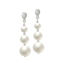 Iconic White Shell Pearl Silver Tone Drop Pierced Earrings