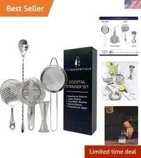 5-Piece Stainless Steel Cocktail Strainer & Jigger Set - Elegant Bar Accessories