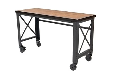 DURAMAX Rolling Industrial Steel FrameWorktable Desk with solid wood top