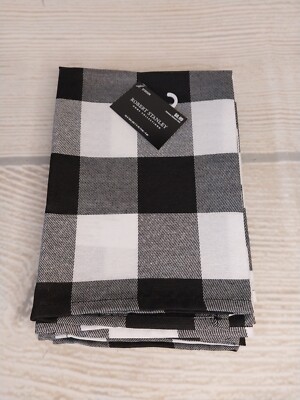 New! 4 White Black Buffalo Plaid Check Easter Spring Fabric Cloth Napkins Set  ~
