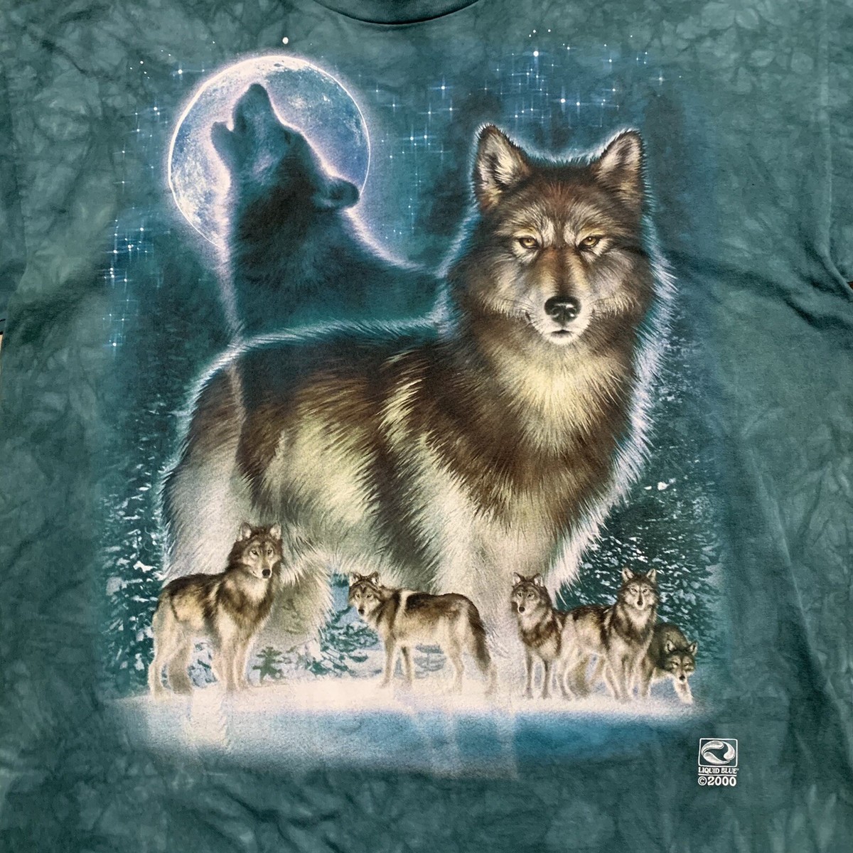 Vintage Liquid Blue Shirt Wolf Nature Men's XL Tie Dye Y2K | eBay