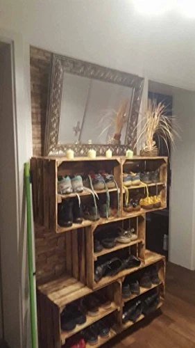 10 x BURNTWOOD WOODEN SHOE RACK HANDMADE VINTAGE COTTAGE STORAGE APPLE CRATE - Image 4 of 4