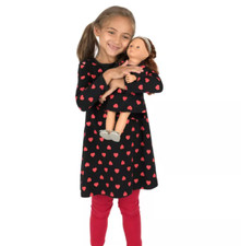 Leveret Girls and Doll Cotton Dress Hearts Theme Matching Dress Set