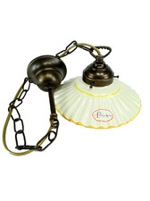 Lampadario ottone brunito stile liberty,stelo a catenella piatto ceramica l1026