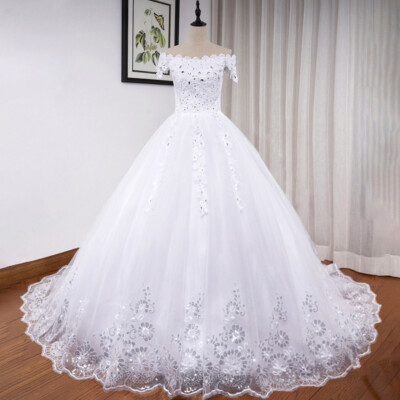 Off Shoulder Ball Wedding Dresses Beaded Lace Applique A-line Bridal Gowns  | eBay