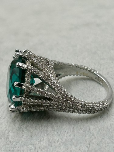 Vintage Sterling Silver Green Glass Cocktail Ring Vintage Size 9.75 Wt 12 Gm - Picture 6 of 22