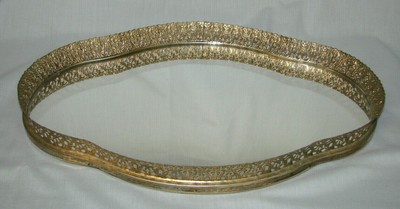 Vintage Vanity Tray W Mirror And Gold Color Filigree Edge Unique Shape Ebay