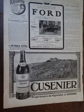 Ford automobile + CUSENIER cognac advertising paper ILLUSTRATION 1913