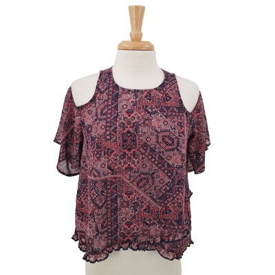 Mason & Belle Womens Short Sleeve Cold Shoulder Blouse Top Size M Purple Pink