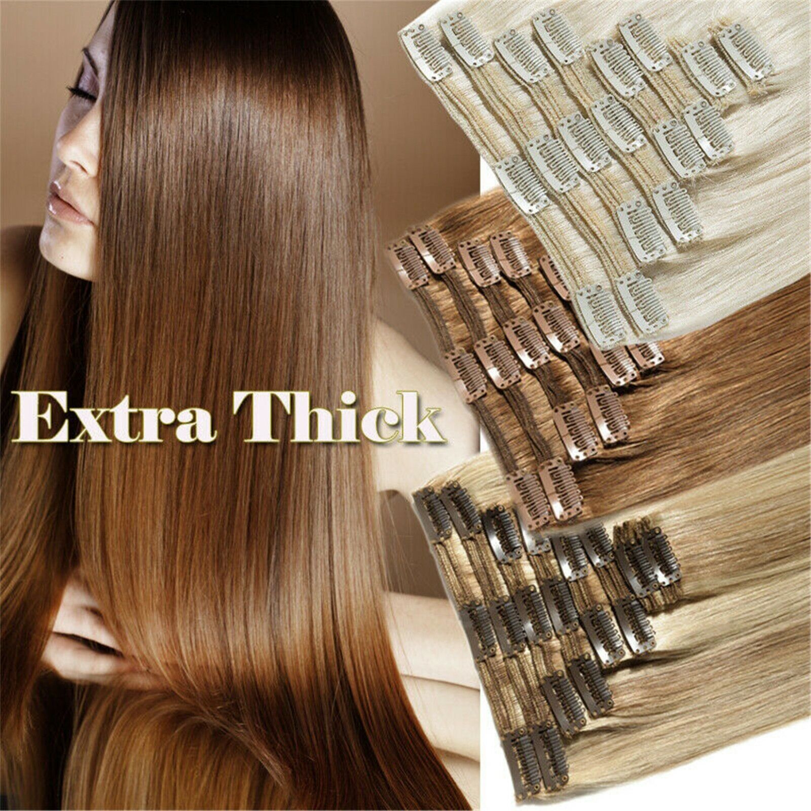 10PCS 220g CLEARANCE Double Weft Clip In 100%Real Human Hair Extension Full  Head | eBay