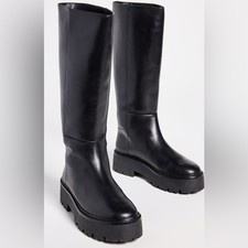 New Black Suede Studio Harper Knee High Lugsole Slip On Boots Size 7 Msrp $548