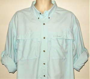 LL-Bean-Fishing-Shirt-XL-2XL-Vented-Mens-Nylon-Roll-Tab-Sleeve-Light-Blue
