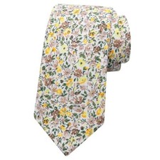 Floral Ties for Men, Skinny Cotton Mens Tie, Flower Neck Yellow,brown,white