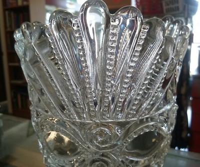 Gorgeous Glass Crystal Vase with Shell, Fan Design by L.G. Wright