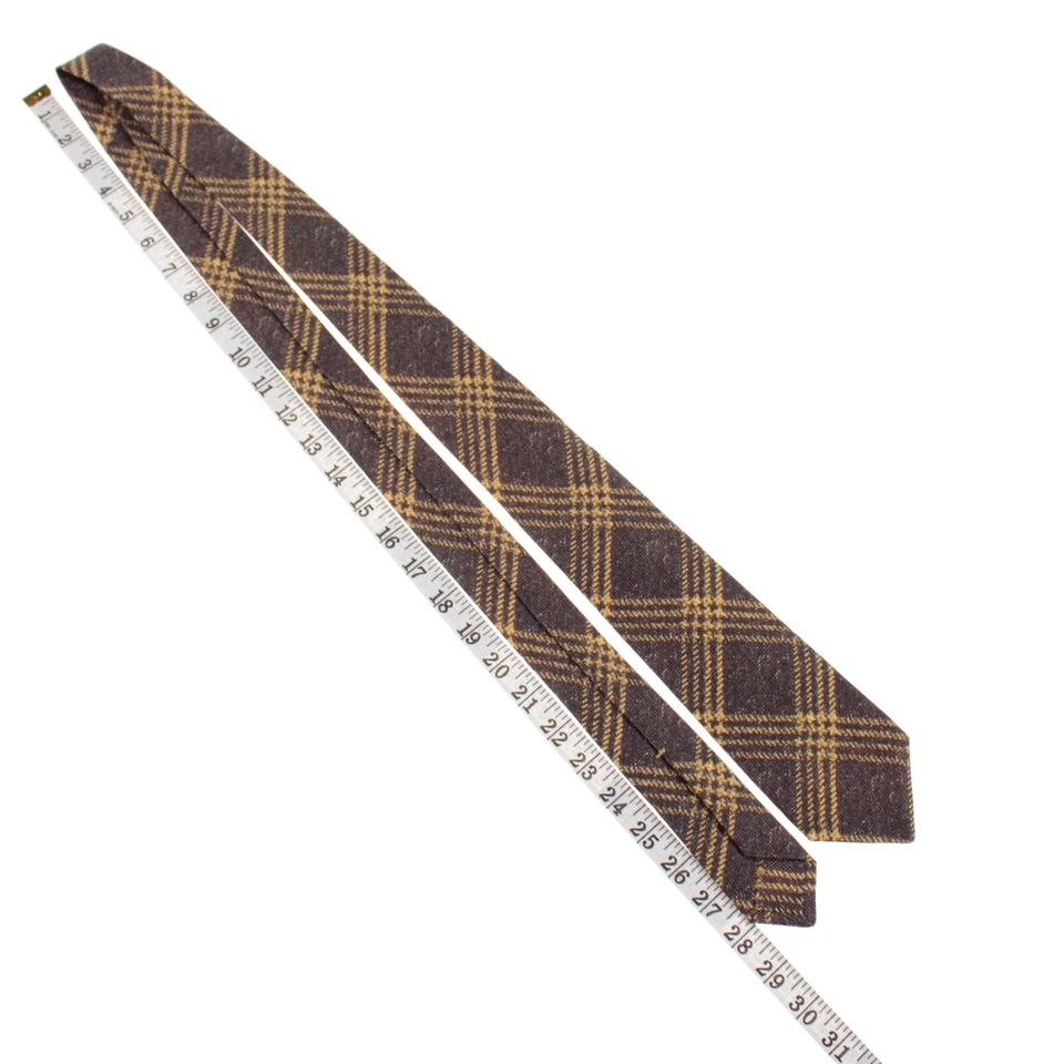 Corbata Kiton nueva sin etiquetas seda/lino/algodón siete pliegues en marrón grisáceo/amarillo a cuadros Foto 3 de 4