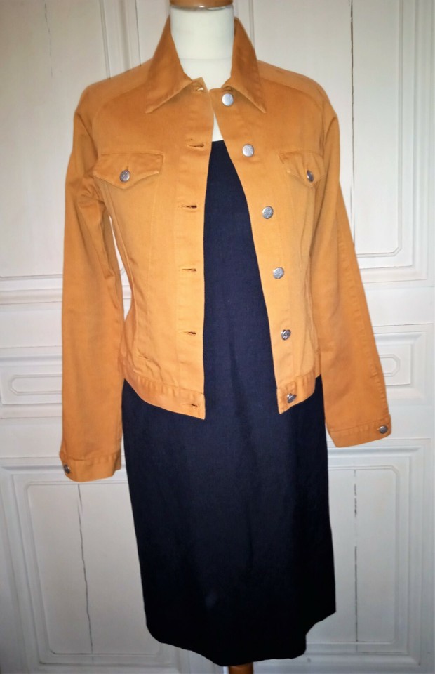 GAULTIER JEAN PAUL DENIM JACKET OCHRE BUTTONS ACRONYMS SIZE 38 eBay