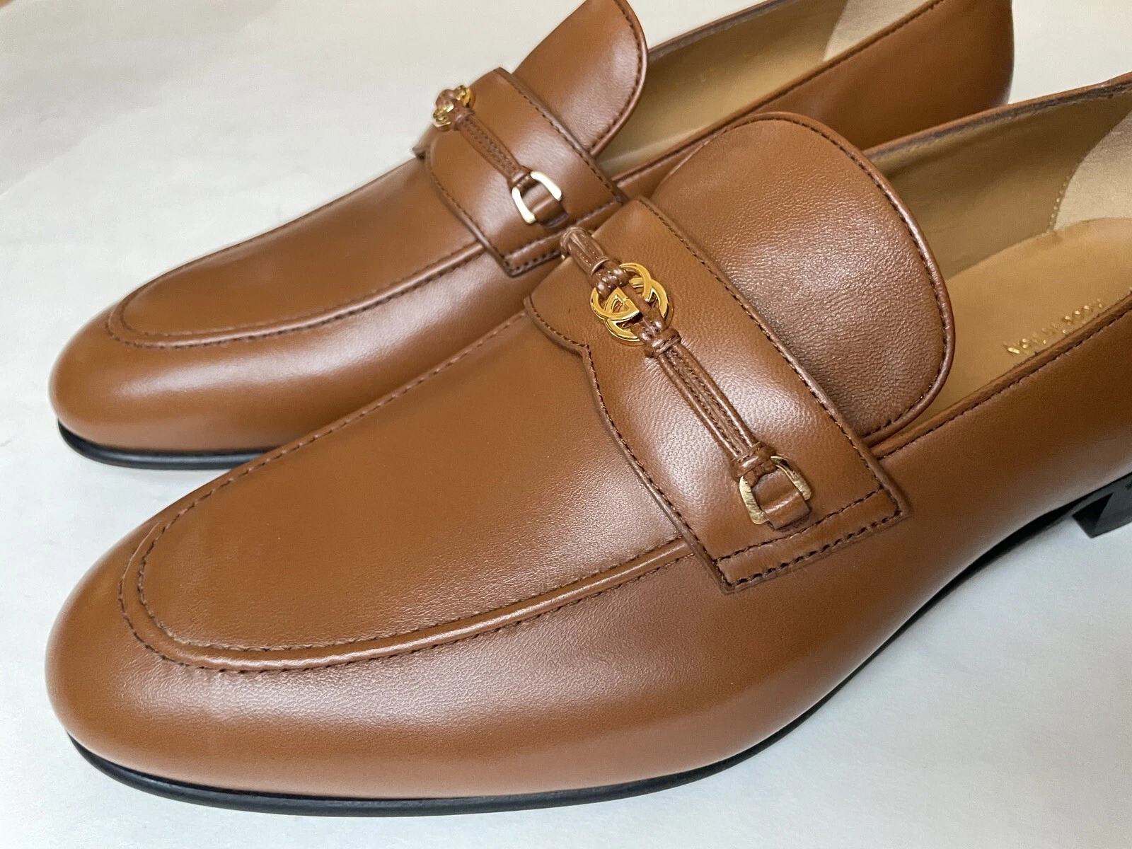Mocassin médaillon GUCCI cuir marron GG embout imbriqué taille 11 G, US 11,5 *