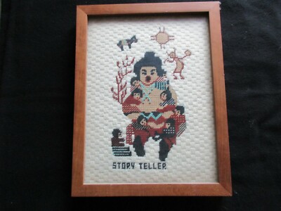 NATIVE AMERICAN STORY TELLER NEEDLE POINT ART WORK, 13''X10'' FRAME, SD-0222*06402