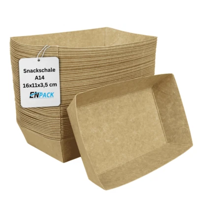 ENPACK Snackschalen 600 ml aus Kraftpapier 50-500 Stk. Einweg Pommesschalen Fingerfood