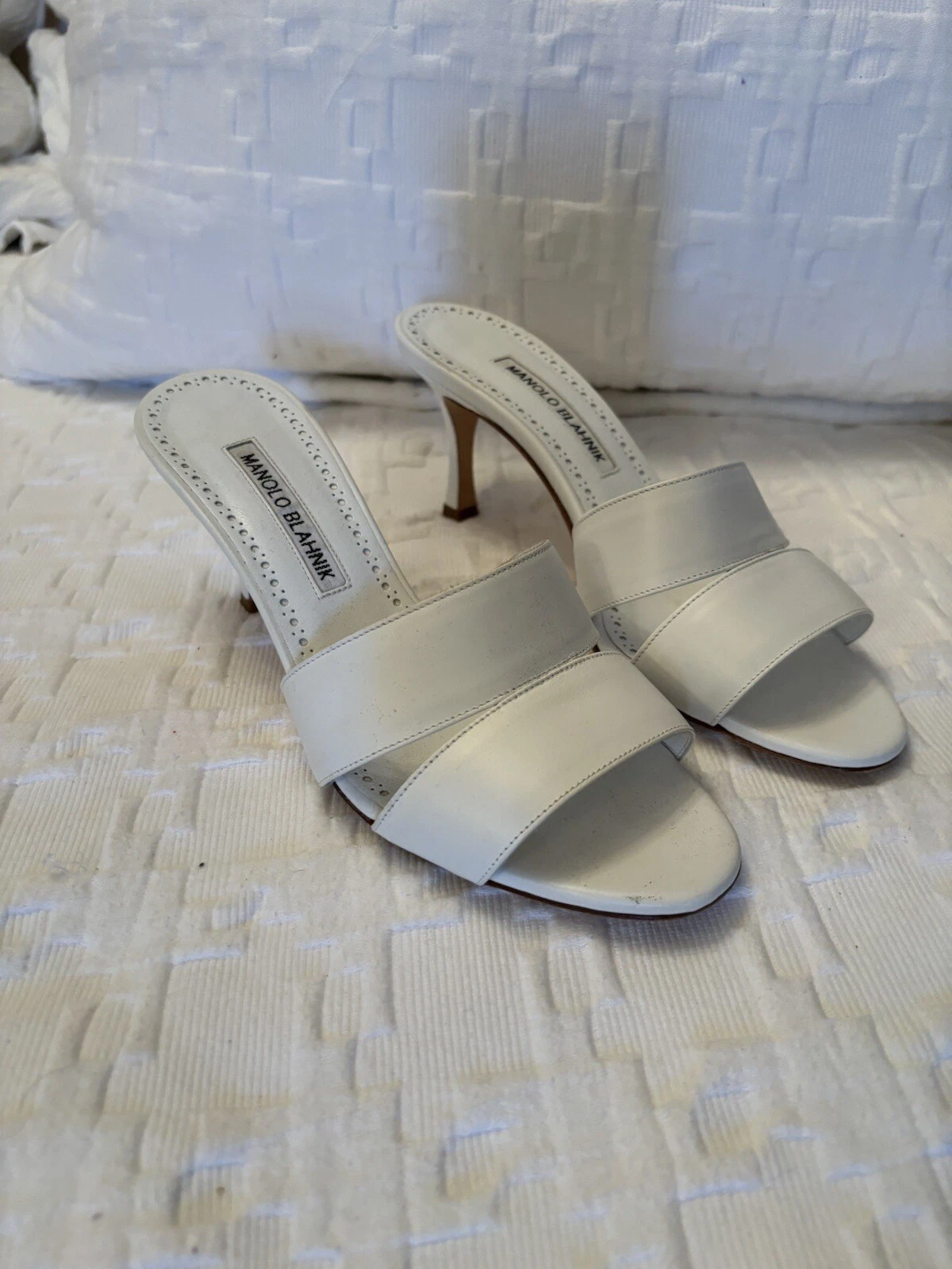 MBT Manolo Blahnik IACOPO SANDALI SLIDE IN PELLE DI VITELLO BIANCHI taglia 37 US 6 5