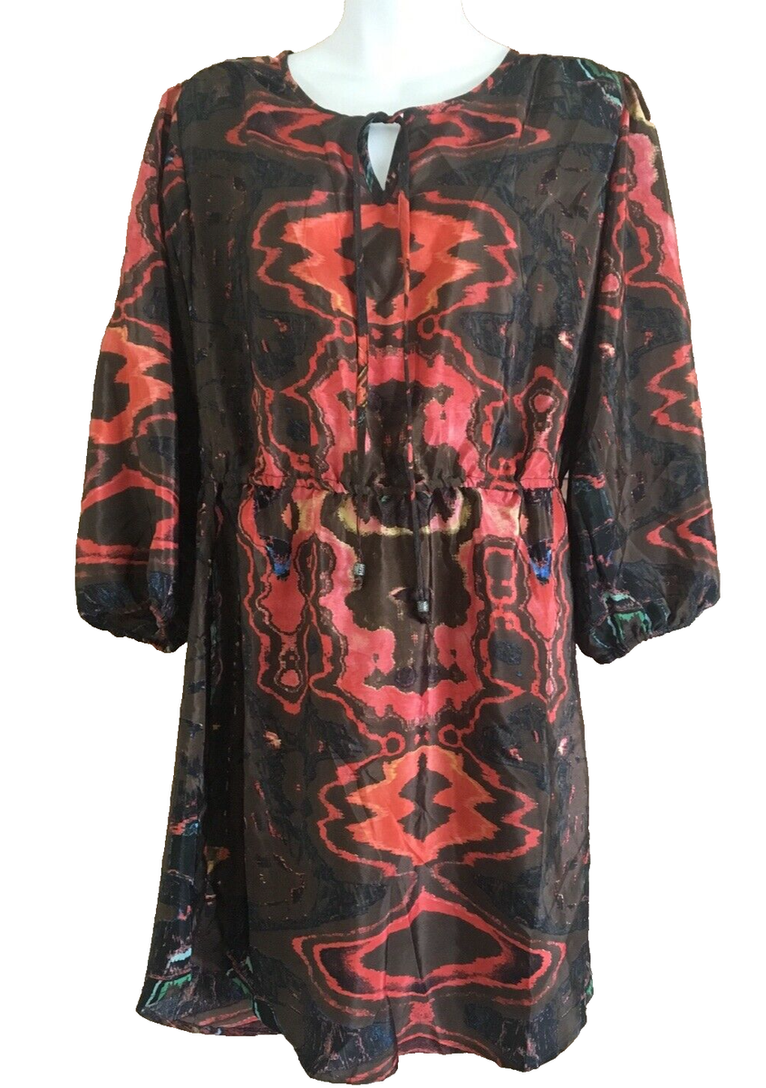 Angie Boho Dress Womens Size Large 3/4 Sleeve Knee Length Keyhole Loose Fit  New | eBay