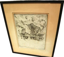 Joseph Pennell 1857-1926 signed etching Mahanoy Pennsylvania coal town American