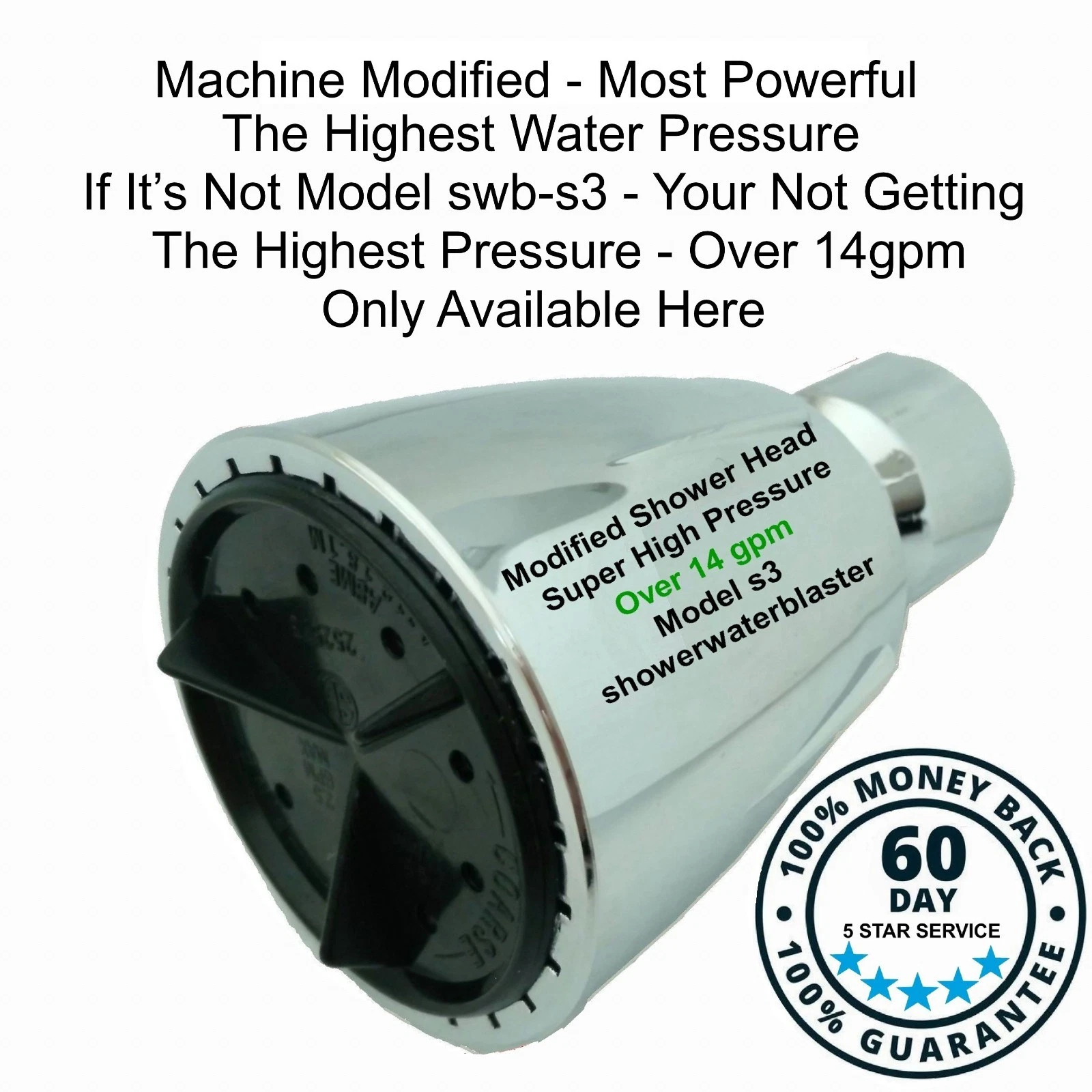 Super High Plus Pressure Shower Head, Over 14gpm Modified Approved Blasting Flow